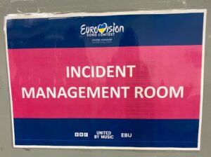 'Incident management room' sign at the M&S Bank Arena, Eurovision 2023